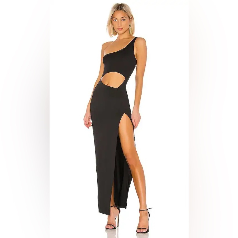 superdown Erla Cutout Maxi Dress in Black in S - Sexy one shoulder slit midriff
